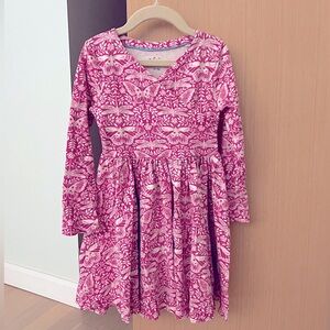 Mini Boden l/s pink & white printed dress with full twirl skirt size 6-7 yrs.